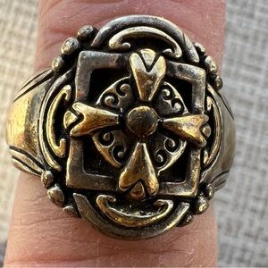 Rare Vintage Brighton Celtic Holy Cross Sterling Silver With Gold  ring Size 7